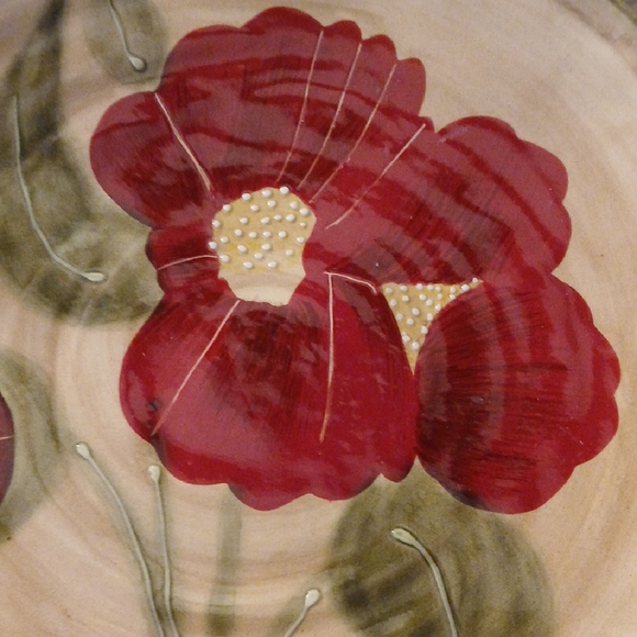 THREE (3) Ambiance Red and Green FLEUR RUSTIQUE POPPY 8" Salad Plate - Picture 4 of 6